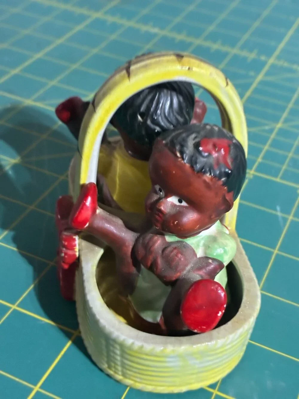 Mid-Century Japanese Black Americana Salt-and-Pepper Shakers Baby in Basket